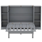 Queen-size bed with shelves, drawers and USB ports, grey