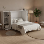 Queen-size bed with shelves, drawers and USB ports, grey