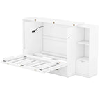 Queen-size bed with shelves, drawers and USB ports, grey
