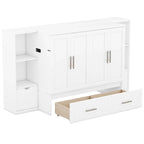 Queen-size bed with shelves, drawers and USB ports, grey