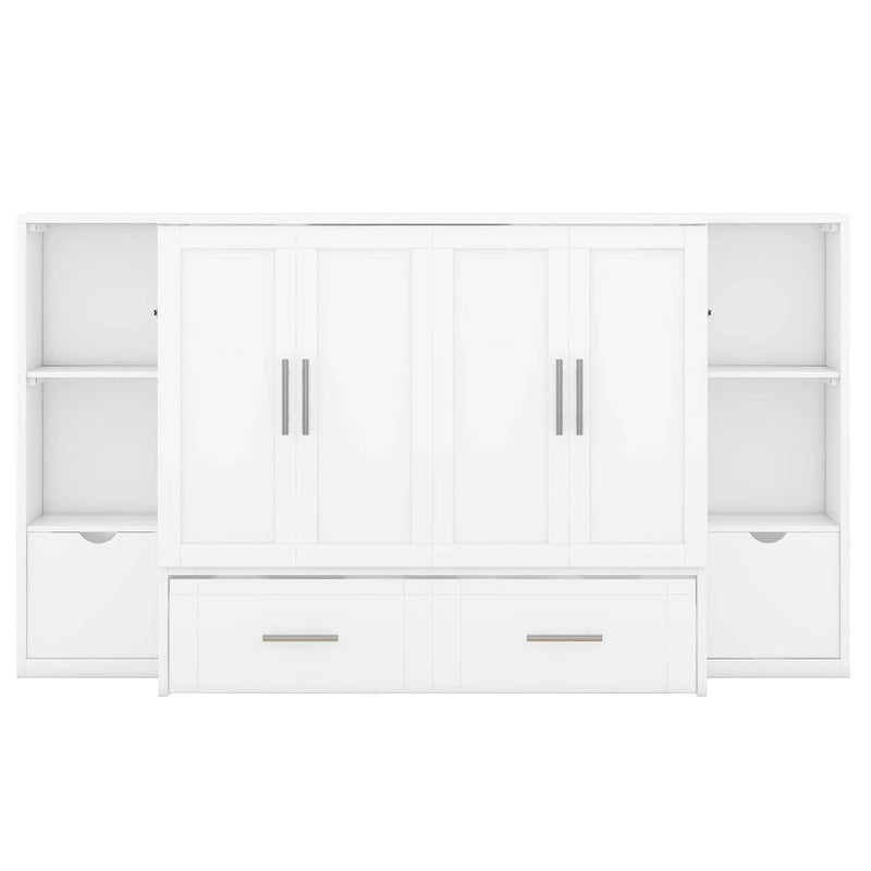 Queen-size bed with shelves, drawers and USB ports, grey