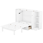 Queen-size bed with shelves, drawers and USB ports, grey