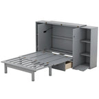 Queen-size bed with shelves, drawers and USB ports, grey
