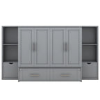 Queen-size bed with shelves, drawers and USB ports, grey