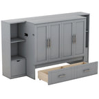 Queen-size bed with shelves, drawers and USB ports, grey