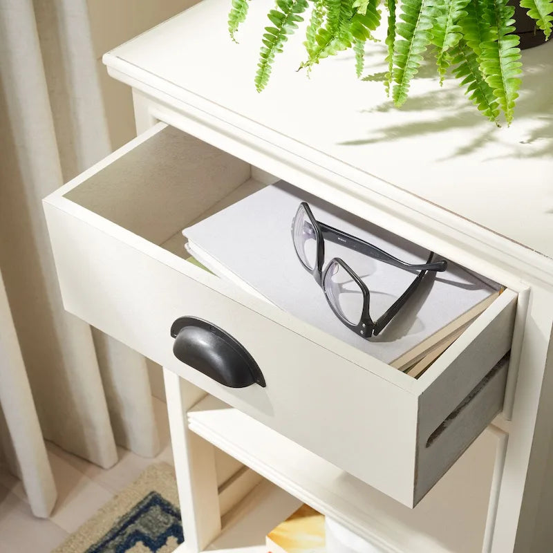 White/Grey/Sepia Pine Storage Side Table, 18"W x 14"D x 30"H