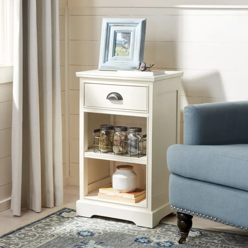 White/Grey/Sepia Pine Storage Side Table, 18"W x 14"D x 30"H