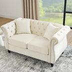 Grey/Beige Velvet Chesterfield Loveseat, Rolled Arms & Nailhead Trim, Seats 2