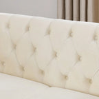 Grey/Beige Velvet Chesterfield Loveseat, Rolled Arms & Nailhead Trim, Seats 2