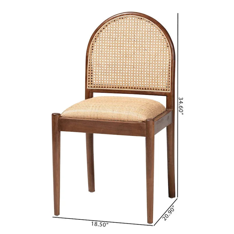 Maryland Modern Bohemian Natural Rattan and Acacia Wood 2-Piece Dining Chair Set